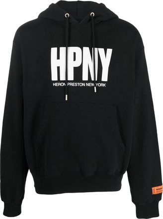 Heron Preston logo-print drawstring hoodie - men - Cotton - L - Black