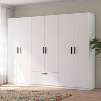 Dmora Armario Grande Libaha, Guardarropa Dormitorio 3 Estantes, Barra Para Colgar, 1 Caj&oacute;n, 269x210h Cm Blanco