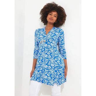 Joe Browns Stretch Knit Asymmetrical Tunic in Blue Damask at Nordstrom, Size Small