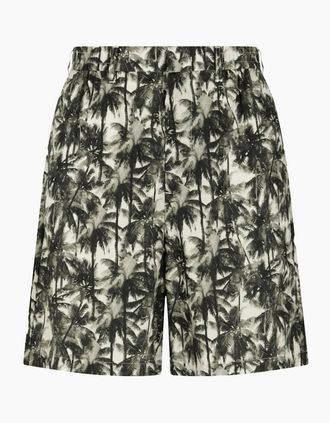 A|X Armani Exchange Mens Palm Tree Printed Green Shorts