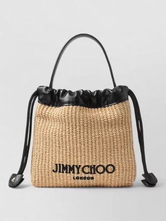 Jimmy Choo London raffia bucket bag top handle chain