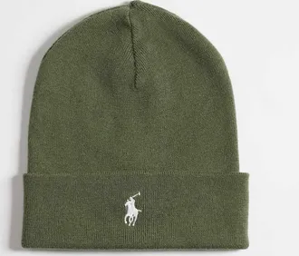 Polo Ralph Lauren berretto in maglia in lana merino con logo icon, kaki-Verde