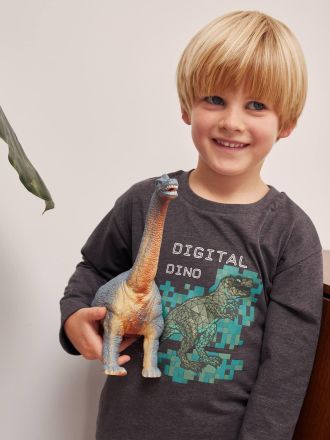 Vertbaudet T-shirt digital dino effet pixel en relief gar&ccedil;on gris chin&eacute;