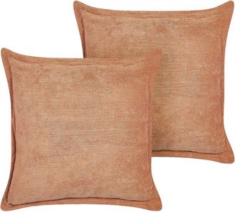 Beliani Beliani - Conjunto De 2 Cojines De Pana Naranja 43 X 43 Cm Sala De Estar Zinnia