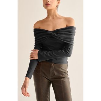 Crescent Front Twist Off Shoulder Knit Top in Black at Nordstrom, Size Small