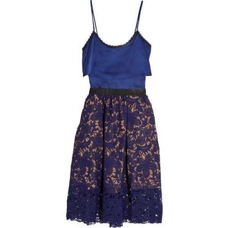 Self Portrait Self-Portrait Delphinium Satin & Guipure Lace Dress Size S