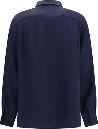 Max Mara Womens Geranio Crepe De Chine Shirt Blu Marino Silk