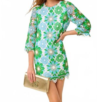 Lilly Pulitzer Jouri 3/4 Sleeve Dress In Putting Green Sunshine Tile Lace