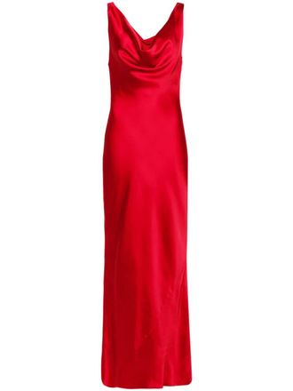 Norma Kamali cowl-neck draped satin gown - women - Polyester/Polyester - L - Red