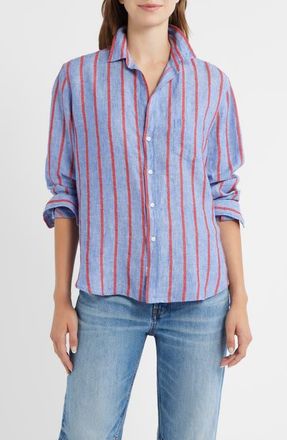 Frank & Eileen Eileen Relaxed Button-Up Shirt in Blue Red Textured Stripe at Nordstrom, Size X-Small