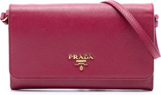 Prada Pre-owned Womens Saffiano Wallet On Strap - Fuschia Leather - One Size