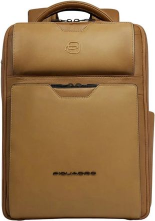 Piquadro Leather Travel Backpack - male - Piquadro - Backpacks - Yellow - ONE SIZE - Bags