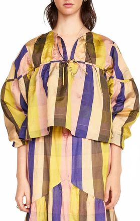 Mirth Silvertone Blouse In Citron Plaid