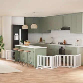 vidaXL Puerta De Perros Plegable 6 Paneles Madera &Aacute;lamo Blanca 480 Cm Vidaxl