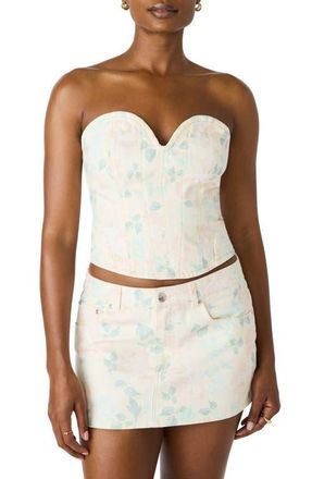 Steve Madden Roselia Floral Stretch Cotton Twill Bustier Top in Peach Beige at Nordstrom, Size 12