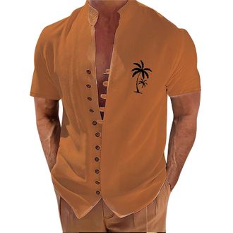 Generic Men Summer Hawaiian Shirts Holiday Graphic Shirts Funky Beach Shirts Stand Collar Fashion Hawaiian Floral Shirts Button Down Shirt Summer Cool Short S