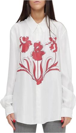 Moschino Zijden Blouse met Bloemendetail - Dames - Overhemden - Wit - XL - Overhemden