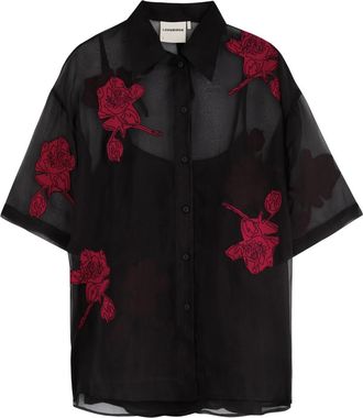 Love Birds Appliqu&eacute;d Silk-organza Shirt - Black - M (UK12)