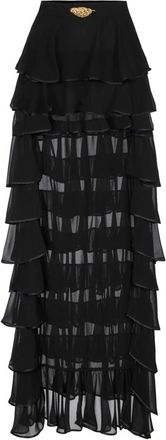 Elisabetta Franchi Rok van georgette met ruches - Dames - Rokken - Zwart - Maat: M Satijn