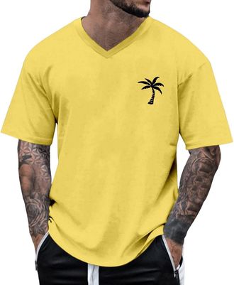 Generic T Shirts for Men Graphic Funny Cotton Vintage Oversized Tshirts Big and Tall Short Sleeve Gym Casual Workout Retro Shirt Yellow