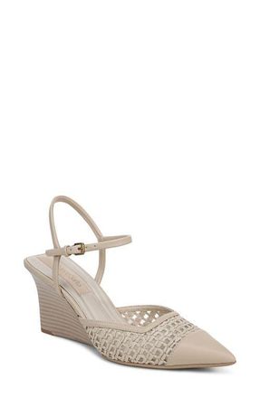 Franco Sarto Cherie Ankle Strap Pointed Cap Toe Wedge Pump in Alabaster at Nordstrom, Size 9.5