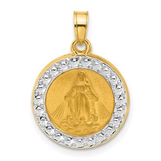 Diamond2Deal 14k Yellow Gold and White Rhodium Hollow Miraculous Mary Plain Back Medal