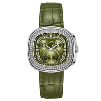 JBW Coast Leather Chronograph GMT Quartz Diamond Green Dial Mens Watch J6415D