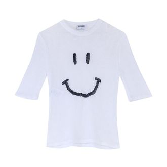 Moschino T-Shirts, female, White, Size: S Maglia Smile Manica Corta