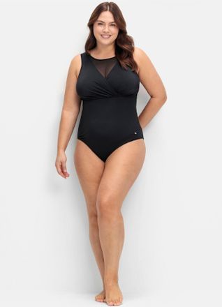 Sheego Badeanzug SHEEGO, Damen, Gr. 40, Cup D, schwarz, Elasthan, Polyamid, Badeanz&uuml;ge Badeanzug