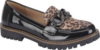 Shoes By Emma Ladies Loafer with Chunky Chain Trim Sizes 4-8 (Black Leopard, UK Footwear Size System, Adult, Women, Numeric, Medium, 7)