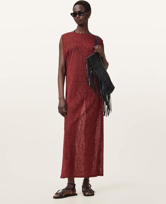 AllSaints Viscose Kaito Jacquard Sleeveless Maxi Dress, Size: XS