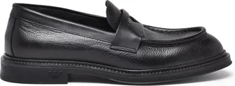 Emporio Armani Black Hammered Leather Penny Loafers