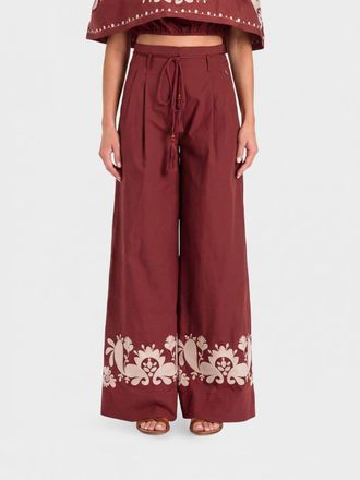 Twin-Set Pantaloni wide leg in cotone stretch con stampa Paisley e cintura
