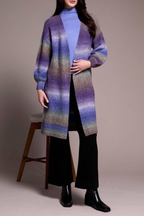 Tribal Boucle Puff Sleeve Sweater Cardigan In Blue Violet