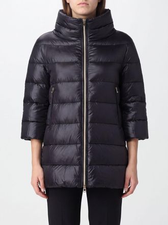 Herno Long Quilted Nylon Puffer Coat with Funnel Neck and Zip Closure