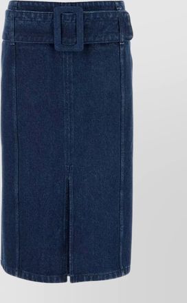 Patou waist belt slit front denim skirt