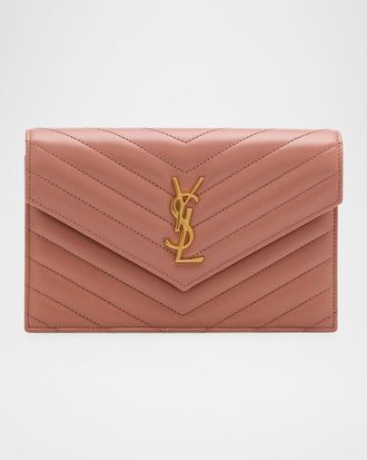 Saint Laurent Small YSL Wallet on Chain in Quilted Leather