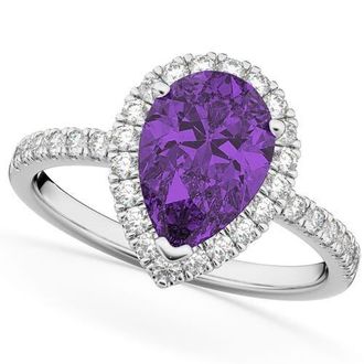 Allurez Pear Cut Halo Amethyst & Diamond Engagement Ring 14K in 2.21Ct/white Gold at Nordstrom, Size 6.5