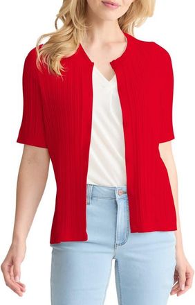 Jones New York Rib Short Sleeve Cardigan in Rouge at Nordstrom, Size X-Large