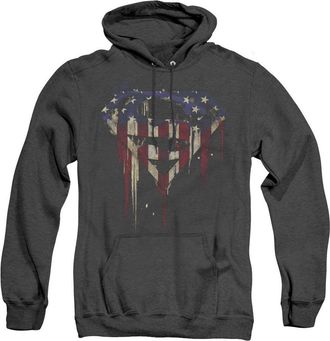 Gildan Superman Bleeding Shield Adult Heather Hoodie / Hooded Sweatshirt
