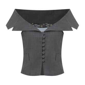 Ganni Vests, female, Gray, Size: XL Off-Shoulder Vest