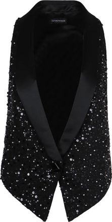 Emporio Armani Jassen, Dames, Zwart, 2Xs, Pailletten, Georgette Gilet met All-Over Kralen en Pailletten
