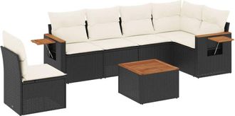 vidaXL Set De Comedor De Jard&iacute;n 7 Pzas Y Cojines Rat&aacute;n Sint&eacute;tico Negro Vidaxl