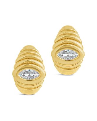 Sterling Forever 14K Plated Cz Studded Croissant Hoops