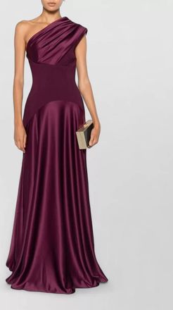 Solace London polyester one-shoulder sleeveless draped maxi gown