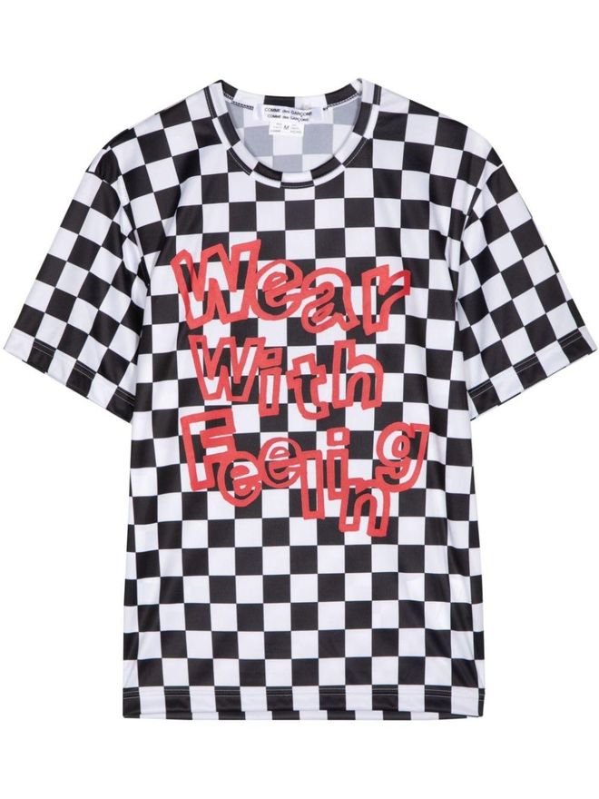 slogan-print checkerboard T-shirt - Black
