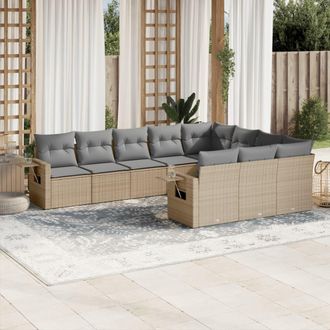 vidaXL Juego De Sof&aacute;s Jard&iacute;n Con Cojines Beige 10 Pzas Rat&aacute;n Sint&eacute;tico Vidaxl