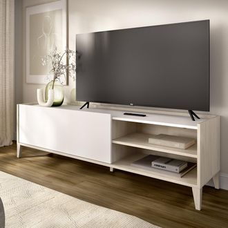 Dmora Mobile Porta Tv Woodland, Modulabile, 3 Ripiani, Unanta, 43x155x50h Cm Bianco