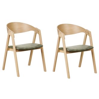 Beliani Conjunto De 2 Sillas De Comedor Estilo Retro Asiento Tapizado Terciopelo Madera Clara Y Verde Yuba