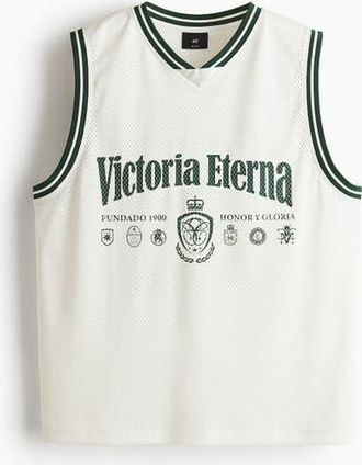 H&M Relaxed Fit Printed Mesh Vest Top in White/victoria Eterna at Nordstrom, Size Xx-Large